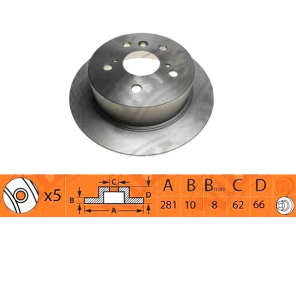 Диск тормозной задн Toyota 42431-33130 Nibk RN1432 ACV40 GSV40 D=281 (DF6176)