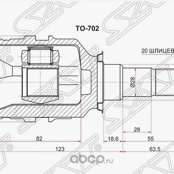 Шрус внутренний LH TOYOTA CAMRY GRACIA 96-01/MARK2 WG 97-01 SAT TO-702