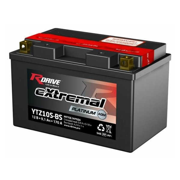 Аккумулятор мото RDrive extremal PLATINUM YTZ10S-BS 9,1 А/ч 12В