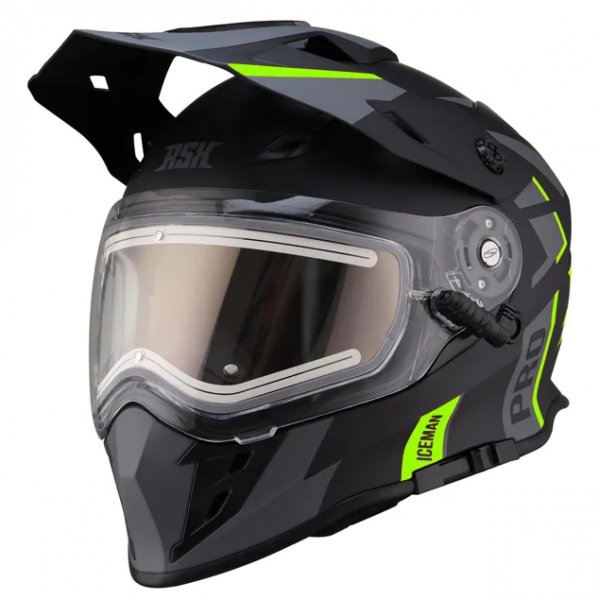 Шлем dual sport RSX Iceman (H331) Winter (желтые очки) черно-зеленый матовый (57-58 см) M