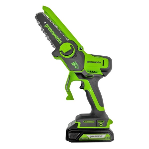 Цепная мини пила аккумуляторная Greenworks G24MCS15,бесщеточная, 24V, 15см, без АКБ и ЗУ